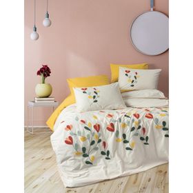 Cotton Box Puff Nakışlı Çift Kişilik Nella Hardal 200x220 cm Nevresim Takımı