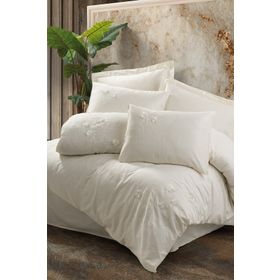 Cotton Box Pure Ekru 3D Nakışlı Çift Kişilik Saten Nevresim Takımı