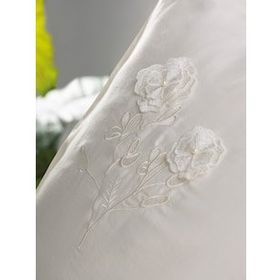 Cotton Box Pure Ekru 3D Nakışlı Çift Kişilik Saten Nevresim Takımı
