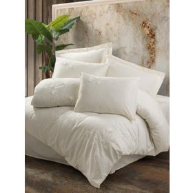 Cotton Box Pure Ekru 3D Nakışlı Çift Kişilik Saten Nevresim Takımı