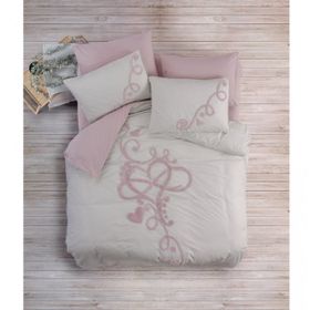 Cotton Box Ranforce Bellini Pembe 100x100 cm Puff Nakışlı Çift Kişilik Nevresim Takımı