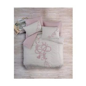 Cotton Box Ranforce Bellini Pembe 100x100 cm Puff Nakışlı Çift Kişilik Nevresim Takımı