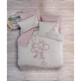 Cotton Box Ranforce Bellini Pembe 100x100 cm Puff Nakışlı Çift Kişilik Nevresim Takımı