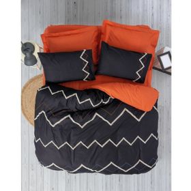 Cotton Box Ranforce Mirely Siyah Kiremit 200x220 cm Puff Nakışlı Çift Kişilik Nevresim Takımı
