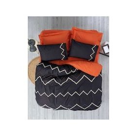 Cotton Box Ranforce Mirely Siyah Kiremit 200x220 cm Puff Nakışlı Çift Kişilik Nevresim Takımı