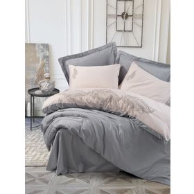 Cotton Box Sheen Gri Brode Nakışlı Çift Kişilik Saten Nevresim Takımı