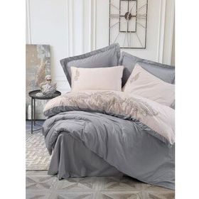 Cotton Box Sheen Gri Brode Nakışlı Çift Kişilik Saten Nevresim Takımı