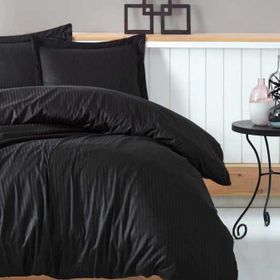 Cotton Box Stripe Siyah Saten Çift Kişilik Nevresim Takımı