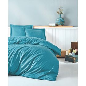 Cotton Box Stripe Turkuaz Saten Çift Kişilik Nevresim Takımı