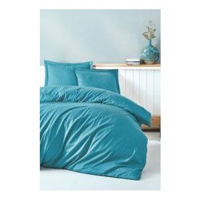 Cotton Box Stripe Turkuaz Saten Çift Kişilik Nevresim Takımı