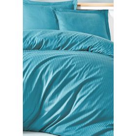 Cotton Box Stripe Turkuaz Saten Çift Kişilik Nevresim Takımı