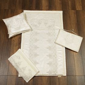 Cotton House 5 Parça Güpürlü Krem Seccade Takımı