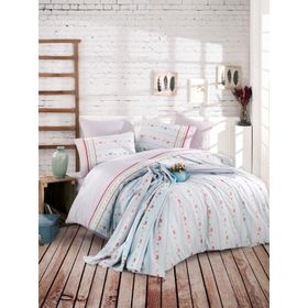 Cotton Life OST91013 Amie Mavi Çift Kişilik Pike Takımı