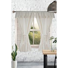 Cotton Maison Naturel Farbalı Vintage Çift Kanat Krem 140x185 cm Fırfırlı Perde
