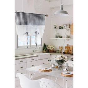 Cotton Maison Naturel Potlu Ekose Retro Siyah 120x200 cm Tül Perde