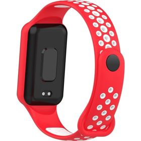 CoverZone Amazfit Band 7 Nefes Alabilen Delikli Renkli Silikon Kırmızı Beyaz Kordon