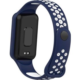 CoverZone Amazfit Band 7 Nefes Alabilen Delikli Renkli Silikon Lacivert Beyaz Kordon