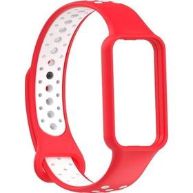 CoverZone Amazfit Band 7 Termoplastik Kırmızı Beyaz Spor Delikli Kordon