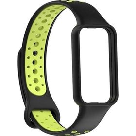 CoverZone Amazfit Band 7 Termoplastik Siyah Yeşil Spor Delikli Kordon