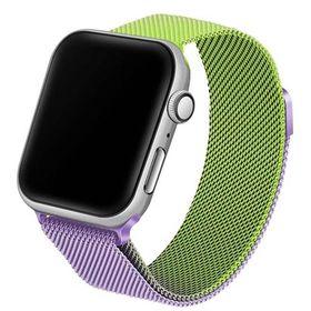CoverZone Apple Watch 3 4 5 6 38 mm Hasır Örme Metal Vistoso Yeşil Lila Kordon