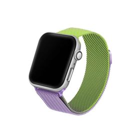 CoverZone Apple Watch 3 4 5 6 38 mm Hasır Örme Metal Vistoso Yeşil Lila Kordon