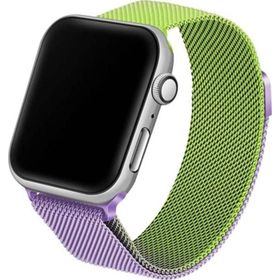 CoverZone Apple Watch 3 4 5 6 38 mm Hasır Örme Metal Vistoso Yeşil Lila Kordon