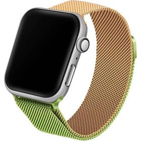 CoverZone Apple Watch 3 4 5 6 42 mm Hasır Örme Metal Vistoso Gold Yeşil Kordon