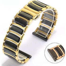 CoverZone Apple Watch 4 45 mm Uyumlu Paslanmaz Seramik Denouement Metal Gold Siyah Kordon
