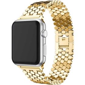 CoverZone Apple Watch 40 mm Octagon Desenli Metal Gold Kordon