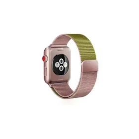 CoverZone Apple Watch 42-44 mm Çift Renk Desenli Şık Metal Rose Gold - Gold Kordon