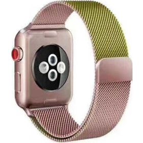 CoverZone Apple Watch 42-44 mm Çift Renk Desenli Şık Metal Rose Gold - Gold Kordon