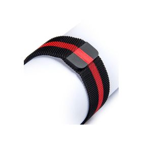 CoverZone Apple Watch 42 mm Metal Kayış Siyah Kırmızı Kordon
