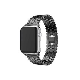 CoverZone Apple Watch 42 mm Octagon Desenli Metal Siyah Kordon