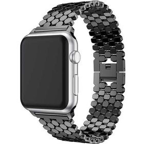 CoverZone Apple Watch 42 mm Octagon Desenli Metal Siyah Kordon