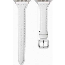 CoverZone Apple Watch 44 mm Beyaz Metal Tokalı Deri Kordon