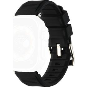 CoverZone Apple Watch 44 mm Kauçuk Spor Esnek Metal Tokalı Glamour Black Kordon