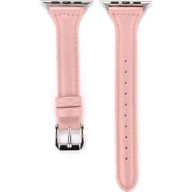 CoverZone Apple Watch 44 mm Metal Tokalı Deri Pembe Kordon