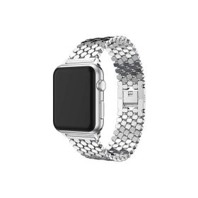 CoverZone Apple Watch 44 mm Octagon Desenli Metal Gümüş Kordon