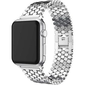 CoverZone Apple Watch 44 mm Octagon Desenli Metal Gümüş Kordon