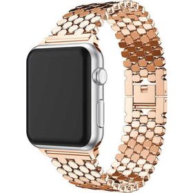 CoverZone Apple Watch 44 mm Octagon Desenli Metal Rose Gold Kordon