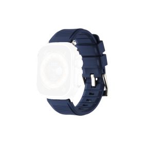 CoverZone Apple Watch 45 mm Kauçuk Spor Esnek Metal Tokalı Glamour Dark Blue Kordon