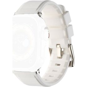 CoverZone Apple Watch 45 mm Kauçuk Spor Esnek Metal Tokalı Glamour White Kordon