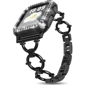 CoverZone Apple Watch 5 40 mm Dias Metal Halkalı Tasarım Siyah Kordon