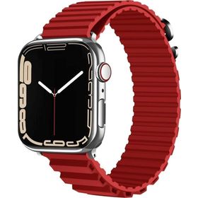 CoverZone Apple Watch 5 42-44 mm Uyumlu Parçalı Çizgili Denouement Kırmızı Kordon