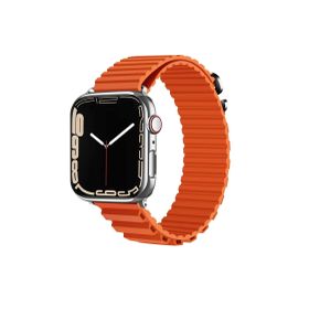 CoverZone Apple Watch 5 42-44 mm Uyumlu Parçalı Çizgili Denouement Turuncu Kordon