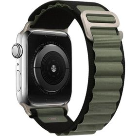 CoverZone Apple Watch 5 Uyumlu 42-44 mm Kumaş Çift Renk Çift Katmanlı Koyu Yeşil Siyah Kordon