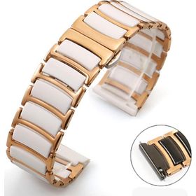 CoverZone Apple Watch 5 Uyumlu Paslanmaz Seramik 45 mm Denouement Metal Rose Gold Beyaz Kordon