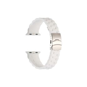 CoverZone Apple Watch 6 Beyaz 42-44 mm İle Uyumlu Metal Toka Delikli Ayarlanabilir Panoply Silikon Kordon