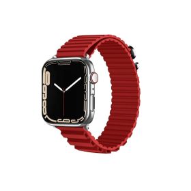 CoverZone Apple Watch 6 Uyumlu 42-44 mm Parçalı Çizgili Tasarım Denouement Kayış Kırmızı Kordon