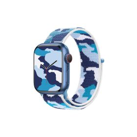CoverZone Apple Watch 6 Uyumlu Kamuflaj Desenli Kayış 42-44 mm Hasır Örgü Mavi Kordon